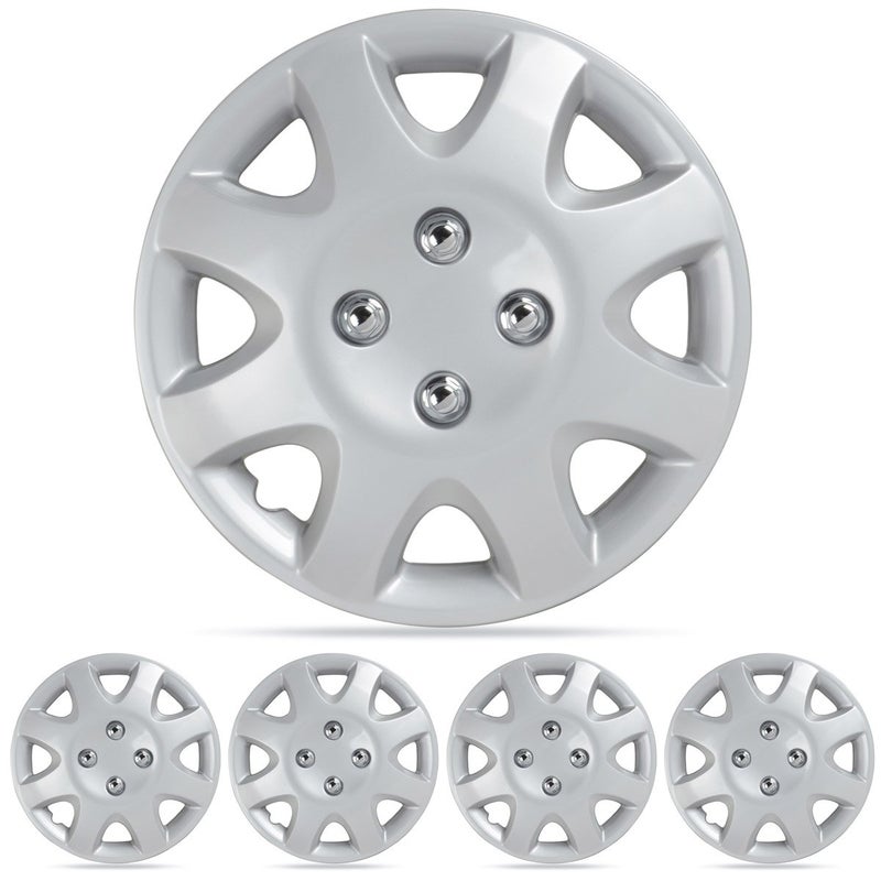 BDK 4-Pack 14" Snap-On Hubcaps Wheel Covers, Universal Fit for OEM Factory Replacement Wheels and Rims, Exterior Car Accessories Impact Resistant Automotive Rim Protectors - Multi-Spoke (Set of 4) - Image 1
